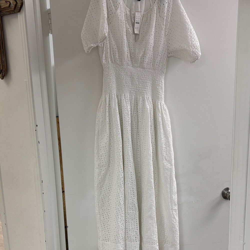 J. Crew White Long Sleeve Eyelet Dress( P2P:24, L49
